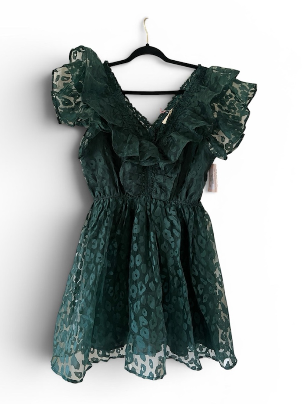 Emerald Green Ruffled Sleeved Party Dress